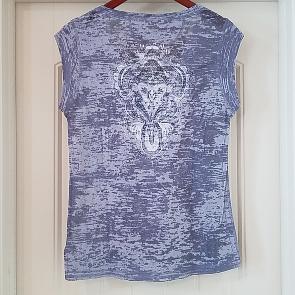 Calvin Klein Gray Fitted Paisley Cap Sleeve Tee L - Picture 2 of 3